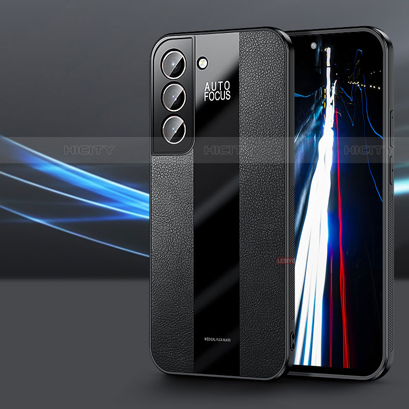 Samsung Galaxy S22 Plus 5G用シリコンケース ソフトタッチラバー レザー柄 カバー S07 サムスン ブラック