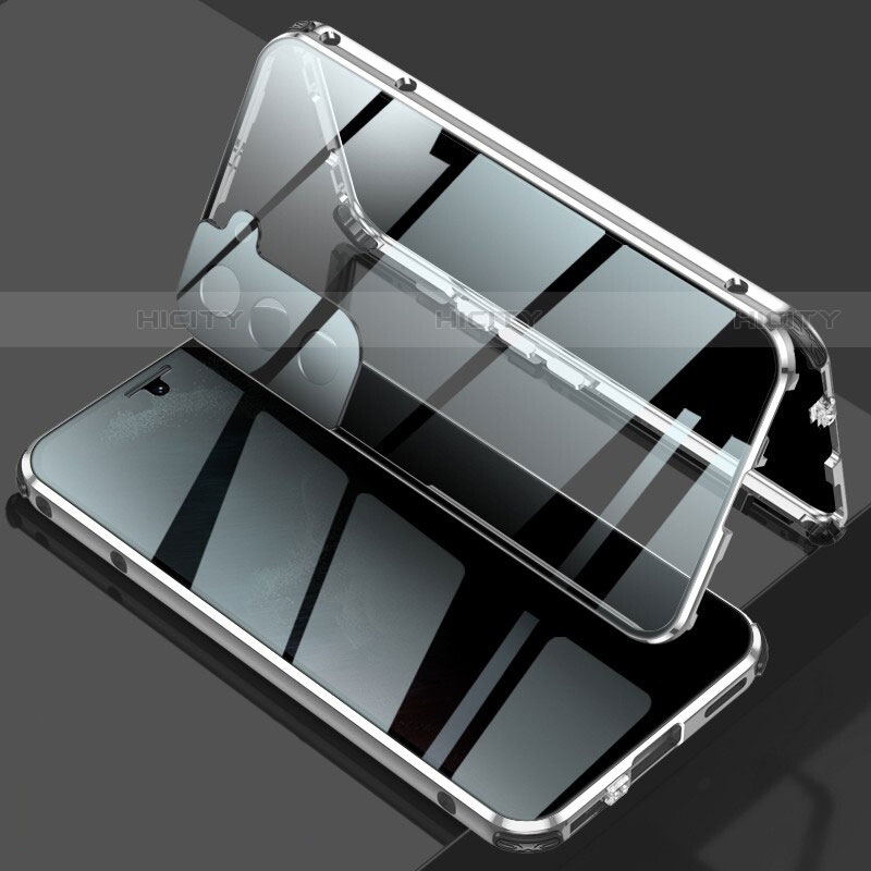 Samsung Galaxy S22 Plus 5G用ケース 高級感 手触り良い アルミメタル 製の金属製 360度 フルカバーバンパー 鏡面 カバー M02 サムスン シルバー
