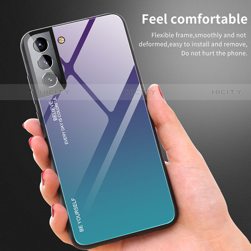 Samsung Galaxy S22 Plus 5G用ハイブリットバンパーケース プラスチック 鏡面 虹 グラデーション 勾配色 カバー サムスン 