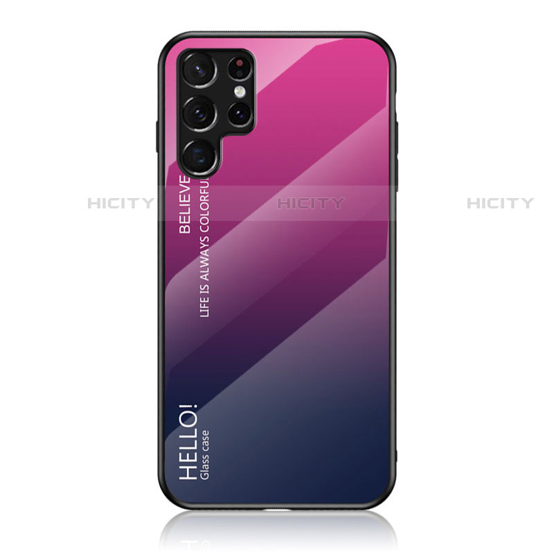 Samsung Galaxy S22 Ultra 5G用ハイブリットバンパーケース プラスチック 鏡面 虹 グラデーション 勾配色 カバー M02 サムスン ローズレッド