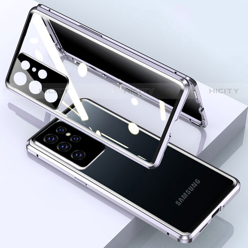 Samsung Galaxy S23 Ultra 5G用ケース 高級感 手触り良い アルミメタル 製の金属製 360度 フルカバーバンパー 鏡面 カバー M03 サムスン シルバー