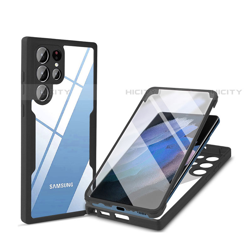 Samsung Galaxy S23 Ultra 5G用360度 フルカバー ハイブリットバンパーケース クリア透明 プラスチック カバー M01 サムスン ブラック