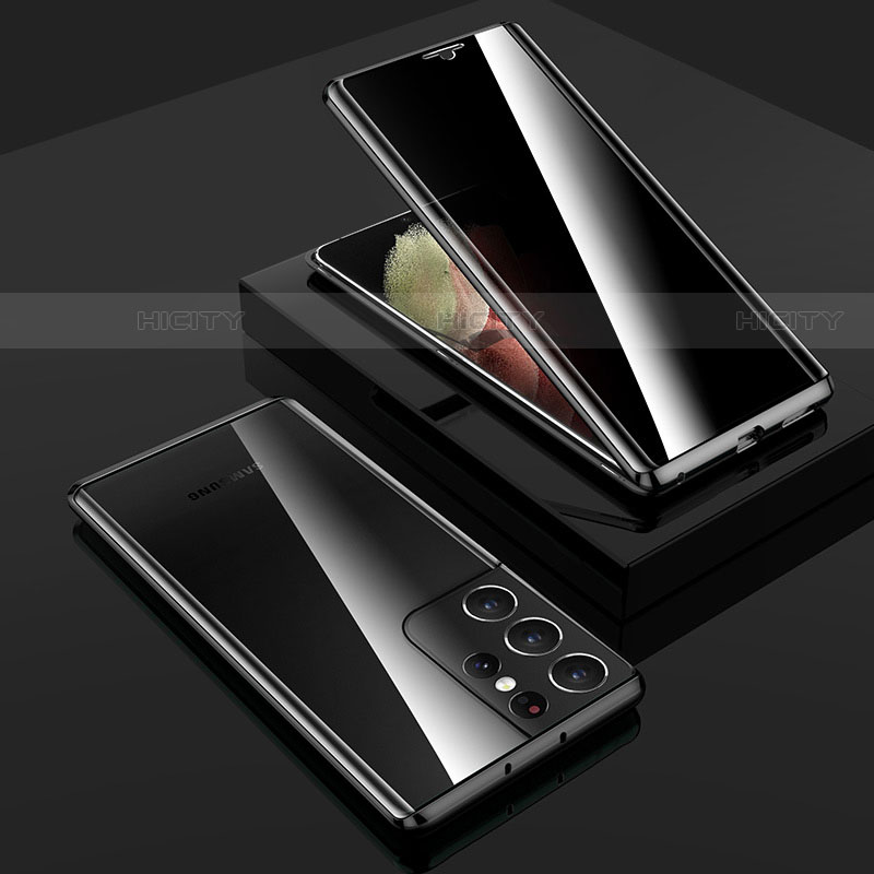 Samsung Galaxy S23 Ultra 5G用ケース 高級感 手触り良い アルミメタル 製の金属製 360度 フルカバーバンパー 鏡面 カバー M02 サムスン ブラック
