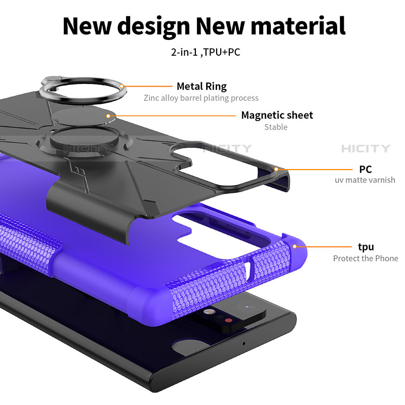 Samsung Galaxy S23 Ultra 5G用ハイブリットバンパーケース プラスチック アンド指輪 マグネット式 T08 サムスン 