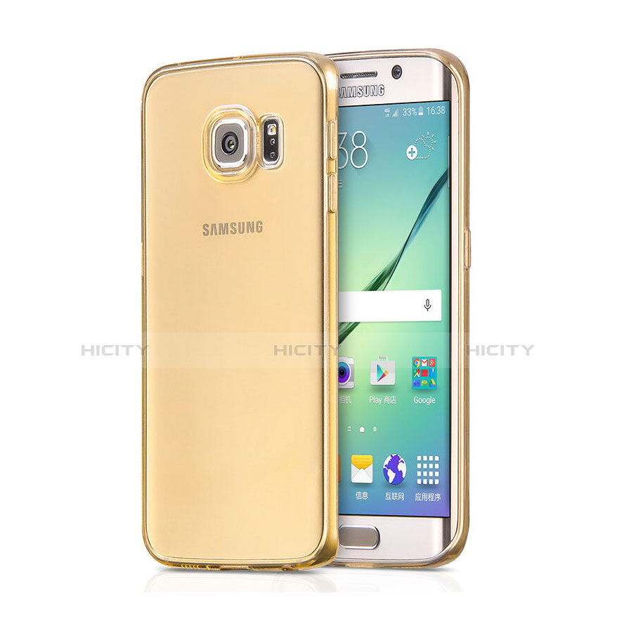 Samsung Galaxy S6 Edge SM-G925用極薄ソフトケース シリコンケース 耐衝撃 全面保護 クリア透明 サムスン ゴールド