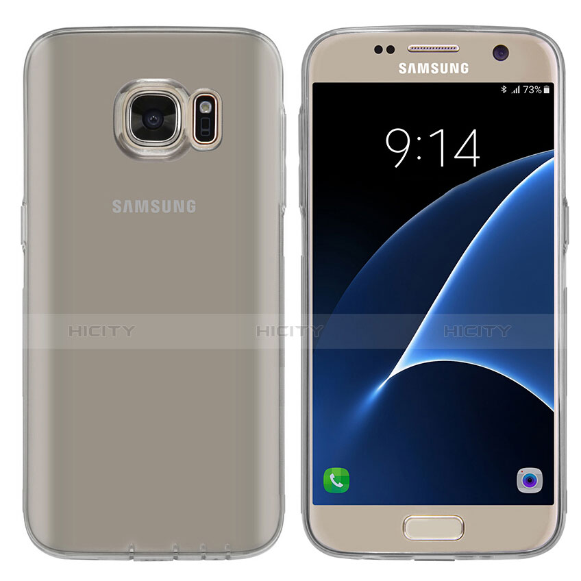 Samsung Galaxy S7 G930F G930FD用極薄ソフトケース シリコンケース 耐衝撃 全面保護 クリア透明 T04 サムスン グレー