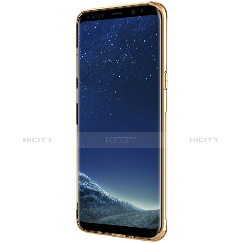 Samsung Galaxy S8用極薄ソフトケース シリコンケース 耐衝撃 全面保護 クリア透明 T15 サムスン ゴールド