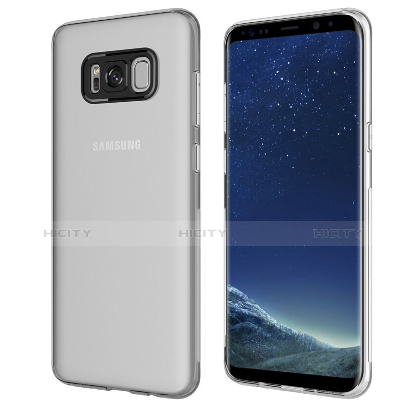 Samsung Galaxy S8用極薄ソフトケース シリコンケース 耐衝撃 全面保護 クリア透明 T15 サムスン グレー