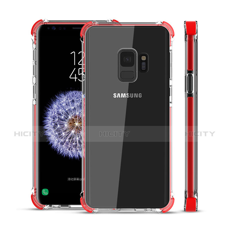 Samsung Galaxy S9用極薄ソフトケース シリコンケース 耐衝撃 全面保護 クリア透明 H02 サムスン レッド