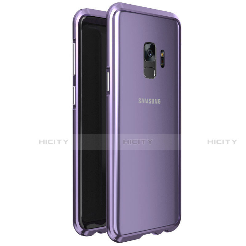 Samsung Galaxy S9用ケース 高級感 手触り良い アルミメタル 製の金属製 360度 フルカバーバンパー 鏡面 カバー M01 サムスン パープル