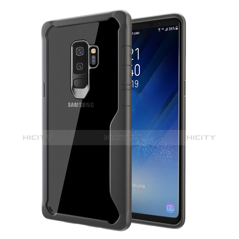 Samsung Galaxy S9 Plus用ハイブリットバンパーケース クリア透明 プラスチック 鏡面 カバー サムスン グレー