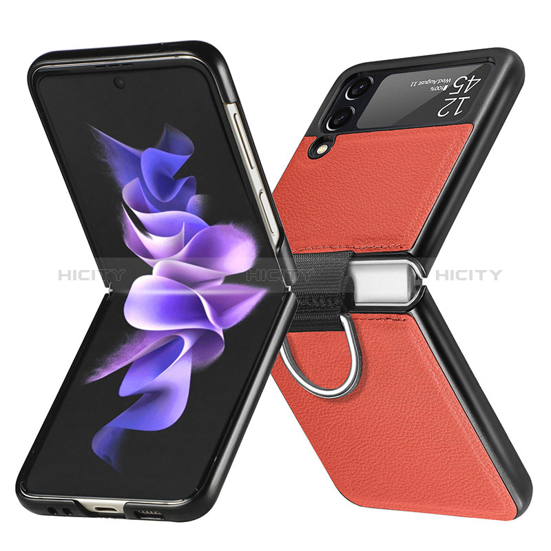 Samsung Galaxy Z Flip3 5G用ハイブリットバンパーケース 高級感 手触り良いレザー柄 兼プラスチック L06 サムスン 