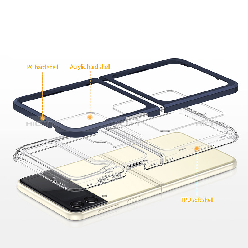 Samsung Galaxy Z Flip3 5G用ハイブリットバンパーケース クリア透明 プラスチック 鏡面 カバー MQ1 サムスン 