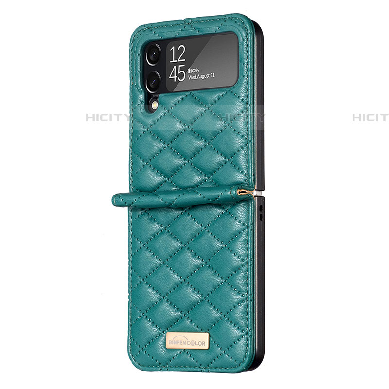 Samsung Galaxy Z Flip4 5G用ハイブリットバンパーケース 高級感 手触り良いレザー柄 兼プラスチック S04 サムスン 