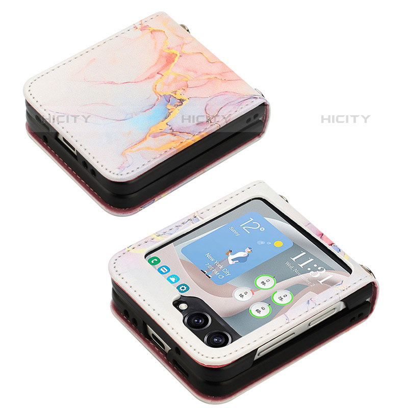 Samsung Galaxy Z Flip5 5G用ハイブリットバンパーケース 高級感 手触り良いレザー柄 兼プラスチック YB2 サムスン マルチカラー