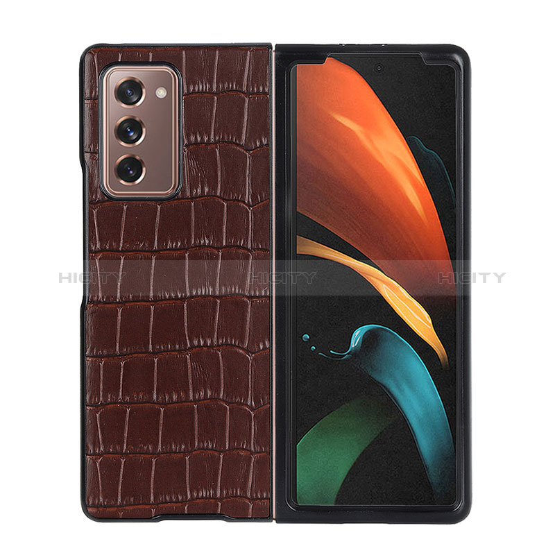 Samsung Galaxy Z Fold2 5G用ハイブリットバンパーケース 高級感 手触り良いレザー柄 兼プラスチック BH3 サムスン ブラウン