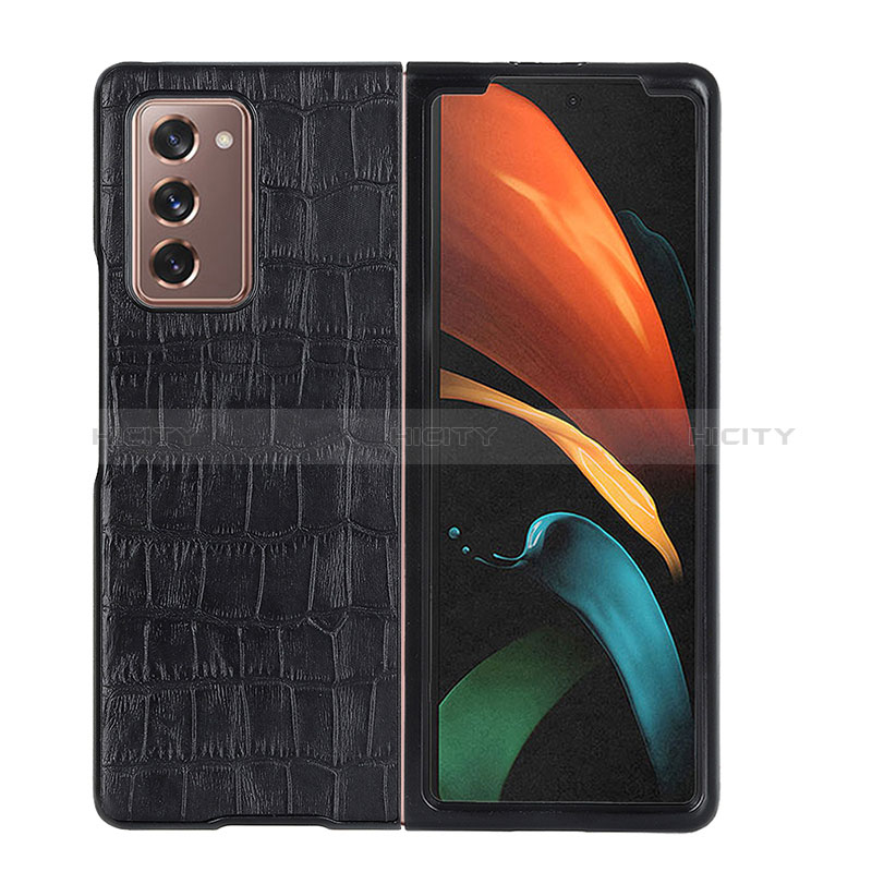 Samsung Galaxy Z Fold2 5G用ハイブリットバンパーケース 高級感 手触り良いレザー柄 兼プラスチック BH3 サムスン ブラック