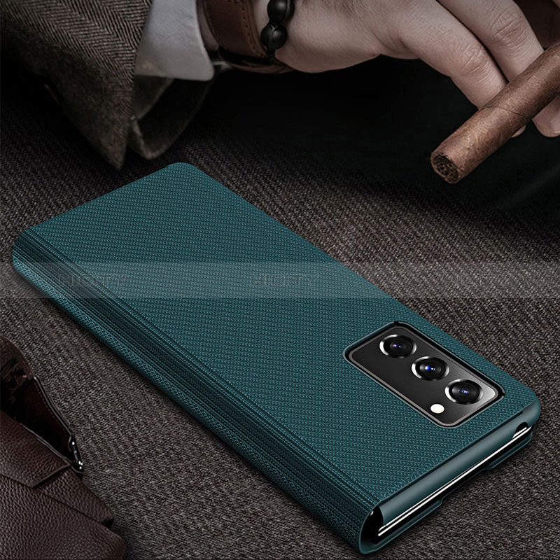 Samsung Galaxy Z Fold2 5G用ハイブリットバンパーケース 高級感 手触り良いレザー柄 兼プラスチック S07 サムスン 