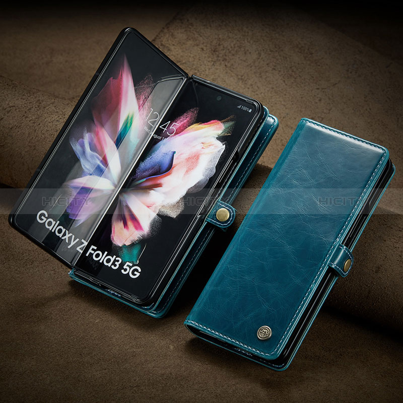 Samsung Galaxy Z Fold3 5G用手帳型 レザーケース スタンド カバー CS3 サムスン ネイビー