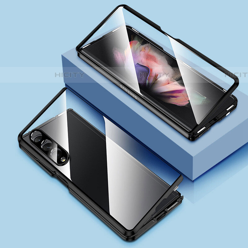 Samsung Galaxy Z Fold4 5G用ケース 高級感 手触り良い アルミメタル 製の金属製 360度 フルカバーバンパー 鏡面 カバー P03 サムスン ブラック