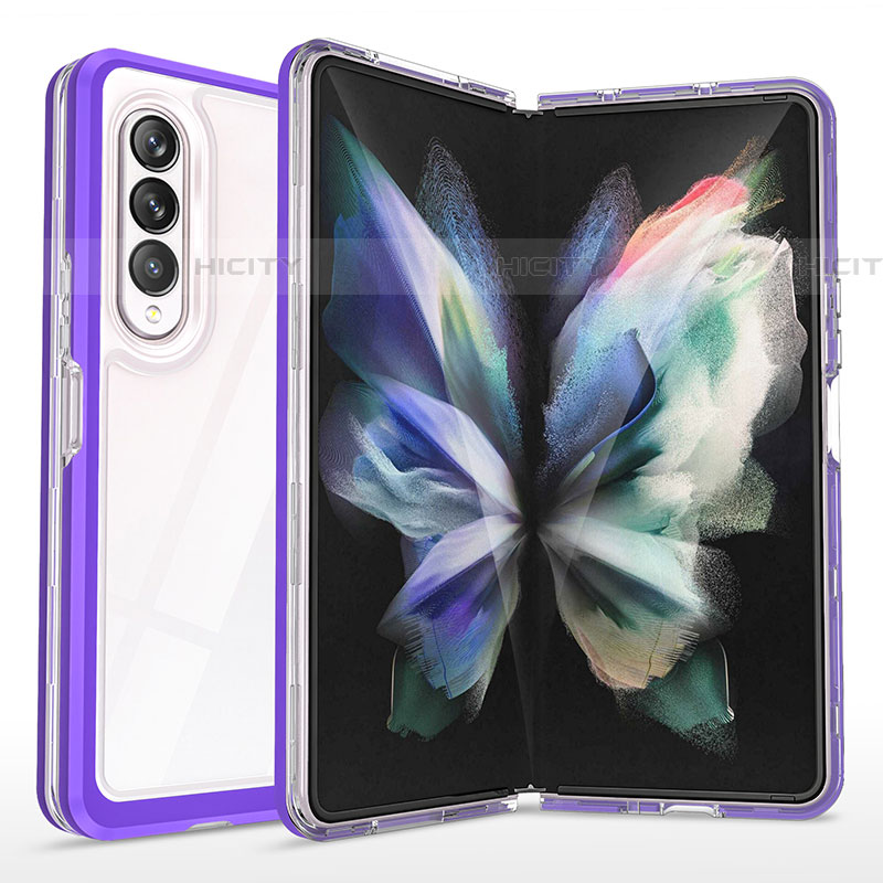 Samsung Galaxy Z Fold4 5G用ハイブリットバンパーケース クリア透明 プラスチック 鏡面 カバー MQ1 サムスン パープル