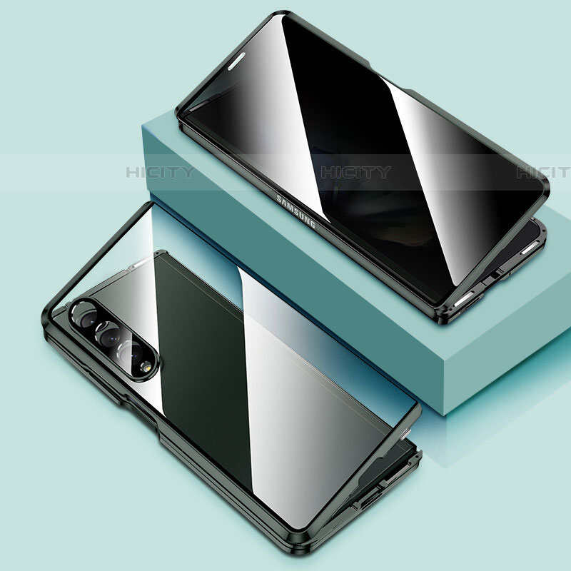 Samsung Galaxy Z Fold4 5G用ケース 高級感 手触り良い アルミメタル 製の金属製 360度 フルカバーバンパー 鏡面 カバー P02 サムスン グリーン