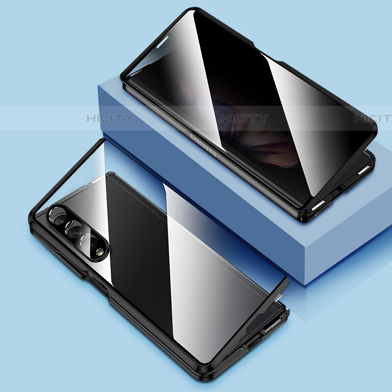 Samsung Galaxy Z Fold4 5G用ケース 高級感 手触り良い アルミメタル 製の金属製 360度 フルカバーバンパー 鏡面 カバー P02 サムスン ブラック