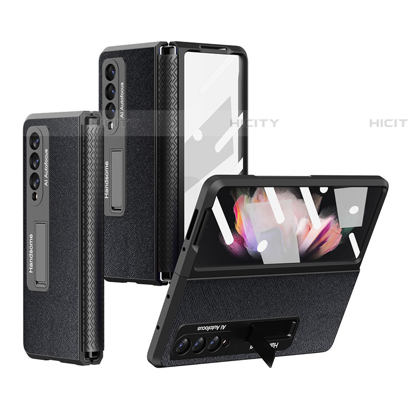 Samsung Galaxy Z Fold4 5G用ハイブリットバンパーケース 高級感 手触り良いレザー柄 兼プラスチック R09 サムスン 