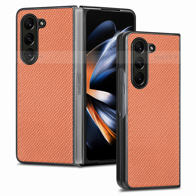 Samsung Galaxy Z Fold5 5G用ハイブリットバンパーケース 高級感 手触り良いレザー柄 兼プラスチック SD2 サムスン ブラウン