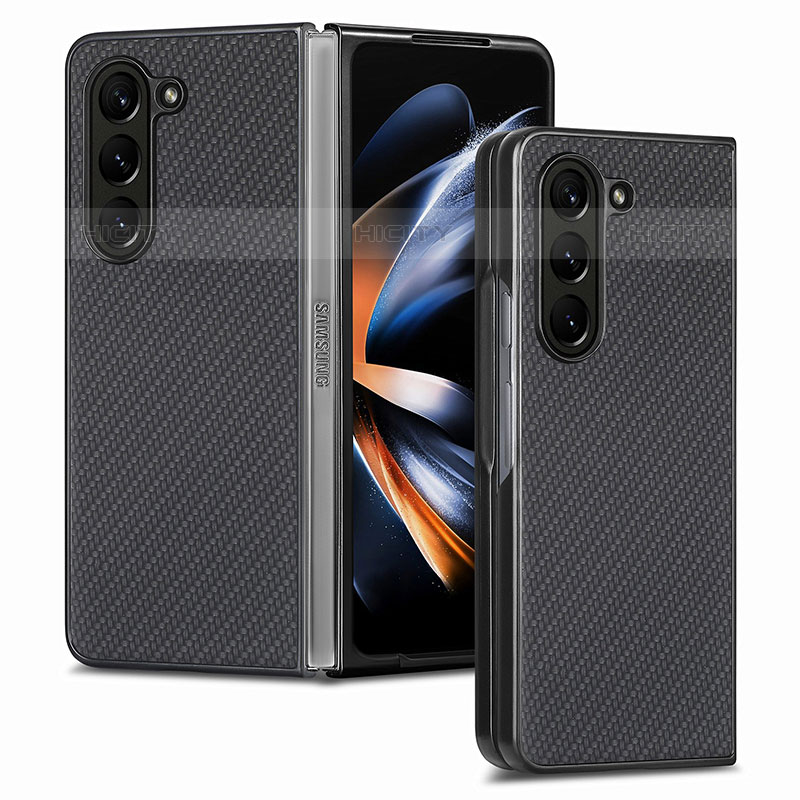 Samsung Galaxy Z Fold5 5G用ハイブリットバンパーケース 高級感 手触り良いレザー柄 兼プラスチック SD2 サムスン ブラック