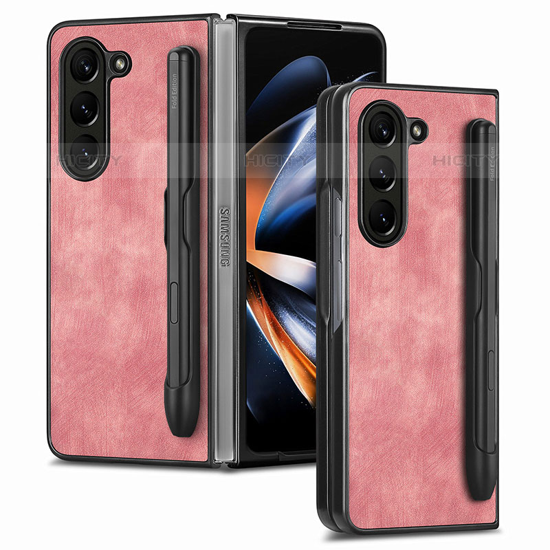 Samsung Galaxy Z Fold5 5G用ハイブリットバンパーケース 高級感 手触り良いレザー柄 兼プラスチック S05D サムスン レッド