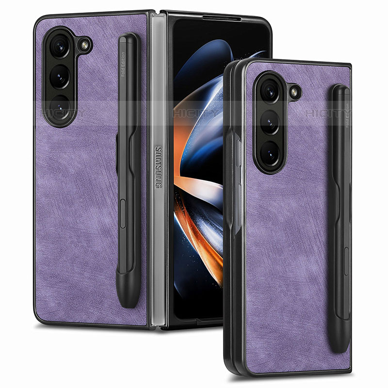 Samsung Galaxy Z Fold5 5G用ハイブリットバンパーケース 高級感 手触り良いレザー柄 兼プラスチック S05D サムスン パープル