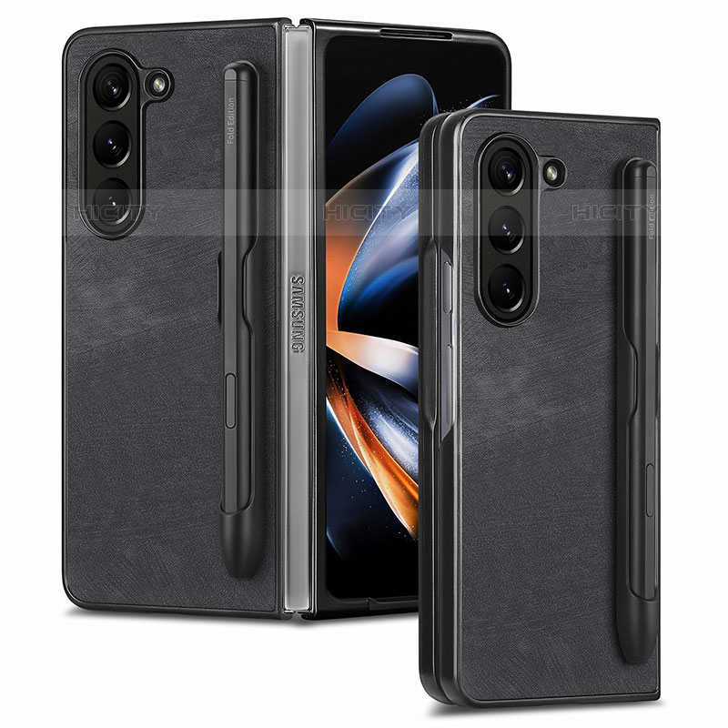 Samsung Galaxy Z Fold5 5G用ハイブリットバンパーケース 高級感 手触り良いレザー柄 兼プラスチック S05D サムスン ブラック