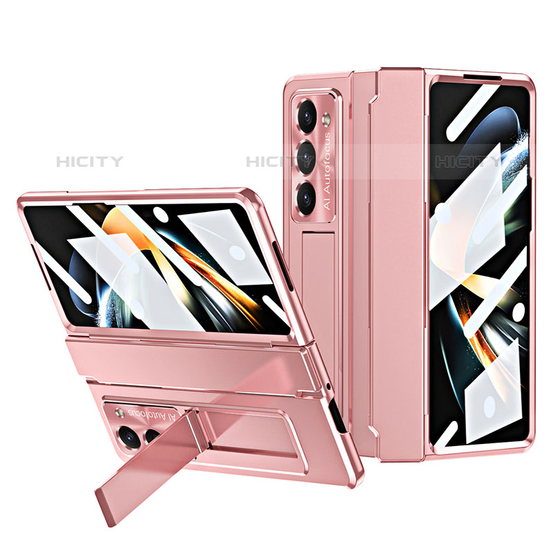 Samsung Galaxy Z Fold5 5G用ハードケース プラスチック 質感もマット カバー スタンド ZL7 サムスン ローズゴールド