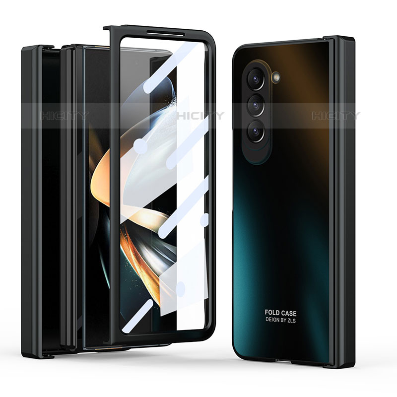 Samsung Galaxy Z Fold5 5G用ハードケース プラスチック 質感もマット 前面と背面 360度 フルカバー Z01L サムスン ブラック