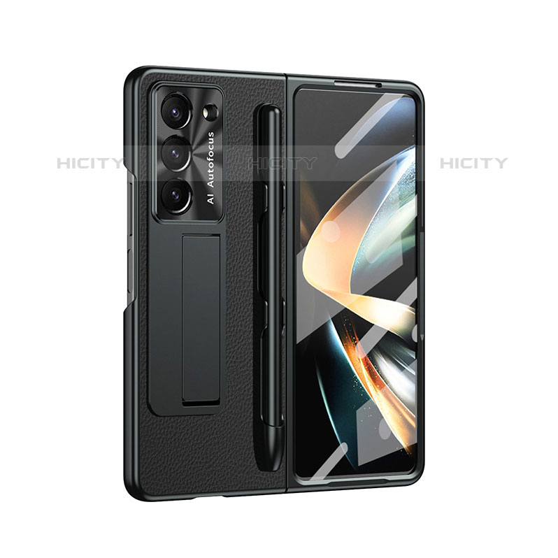 Samsung Galaxy Z Fold5 5G用ハイブリットバンパーケース 高級感 手触り良いレザー柄 兼プラスチック ZL6 サムスン ブラック