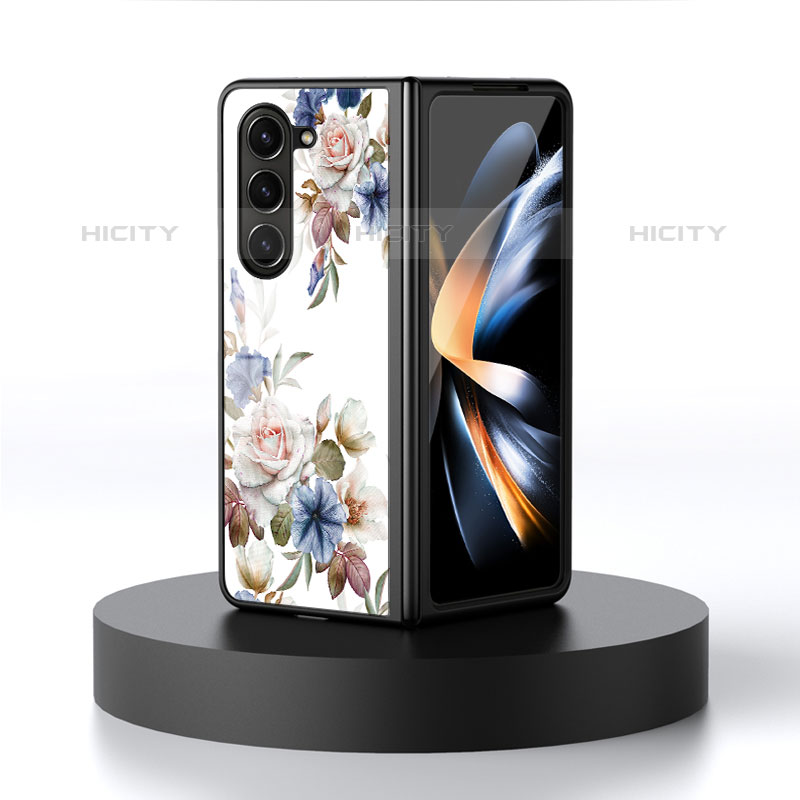 Samsung Galaxy Z Fold5 5G用ハイブリットバンパーケース プラスチック 鏡面 花 カバー サムスン 