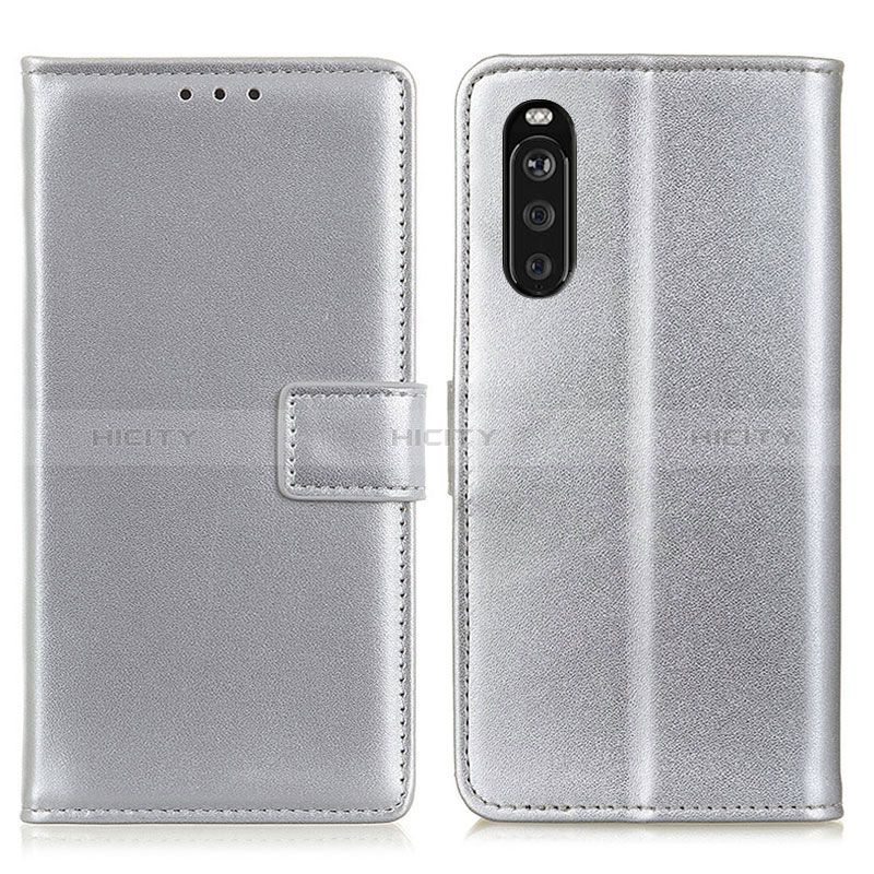 Sony Xperia 10 III Lite用手帳型 レザーケース スタンド カバー A08D ソニー シルバー