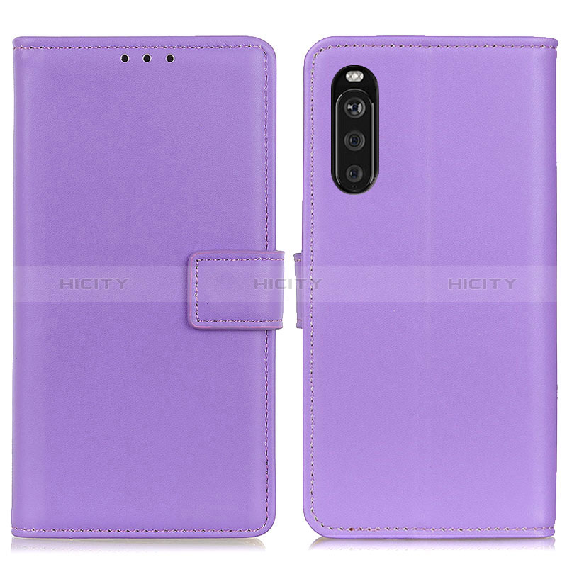 Sony Xperia 10 III Lite用手帳型 レザーケース スタンド カバー A08D ソニー パープル