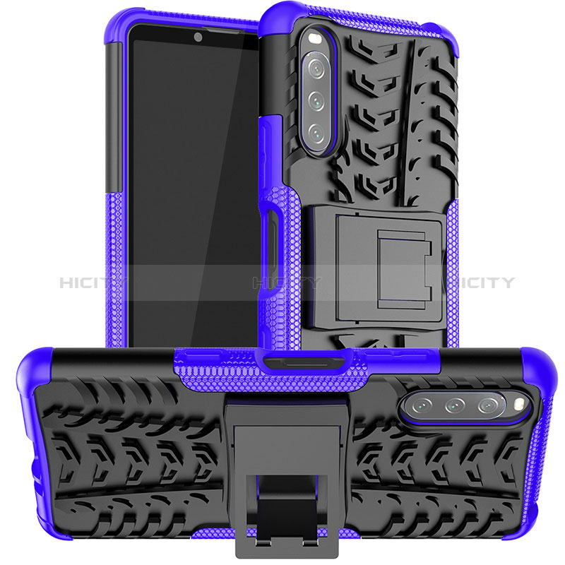 Sony Xperia 10 III Lite用ハイブリットバンパーケース スタンド プラスチック 兼シリコーン カバー JX1 ソニー パープル