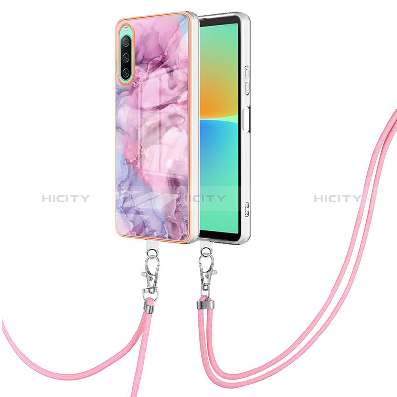 Sony Xperia 10 IV用シリコンケース ソフトタッチラバー バタフライ パターン カバー 携帯ストラップ YB7 ソニー ラベンダー