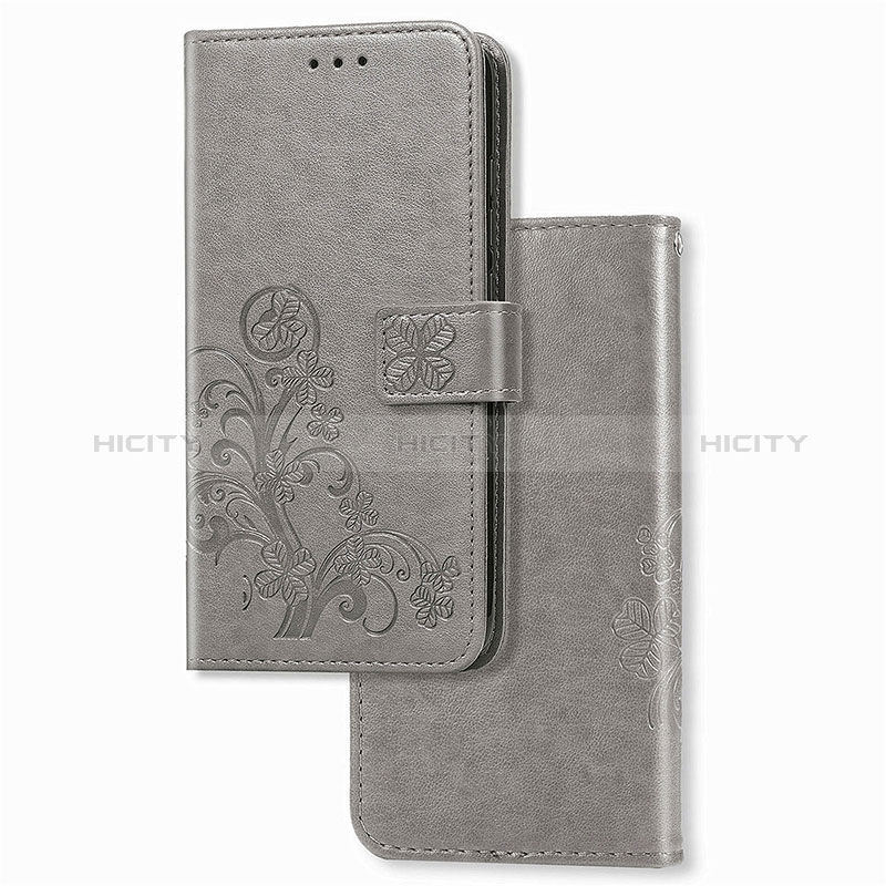Sony Xperia 5 II用手帳型 レザーケース スタンド 花 カバー ソニー グレー