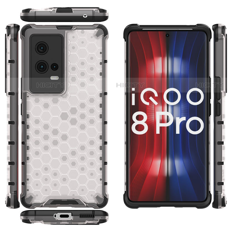 Vivo iQOO 8 Pro 5G用360度 フルカバー ハイブリットバンパーケース クリア透明 プラスチック カバー M03 Vivo ホワイト