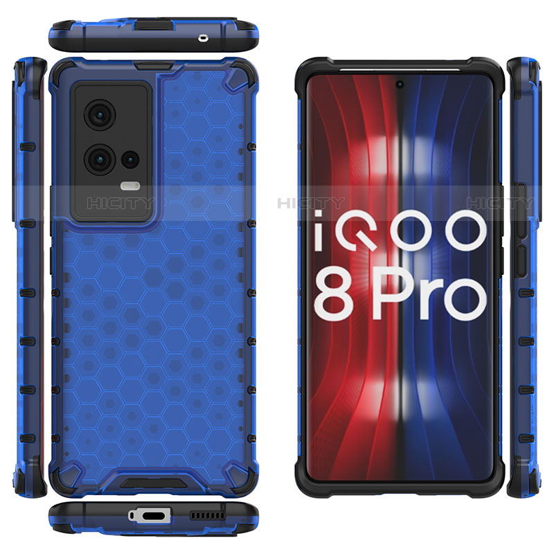 Vivo iQOO 8 Pro 5G用360度 フルカバー ハイブリットバンパーケース クリア透明 プラスチック カバー M03 Vivo ネイビー