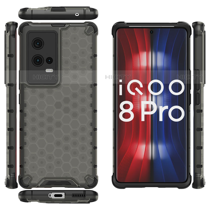 Vivo iQOO 8 Pro 5G用360度 フルカバー ハイブリットバンパーケース クリア透明 プラスチック カバー M03 Vivo ブラック