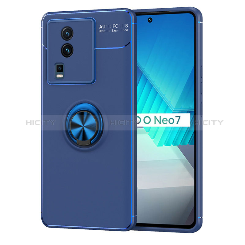 Vivo iQOO Neo7 SE用極薄ソフトケース シリコンケース 耐衝撃 全面保護 アンド指輪 マグネット式 バンパー SD2 Vivo ネイビー