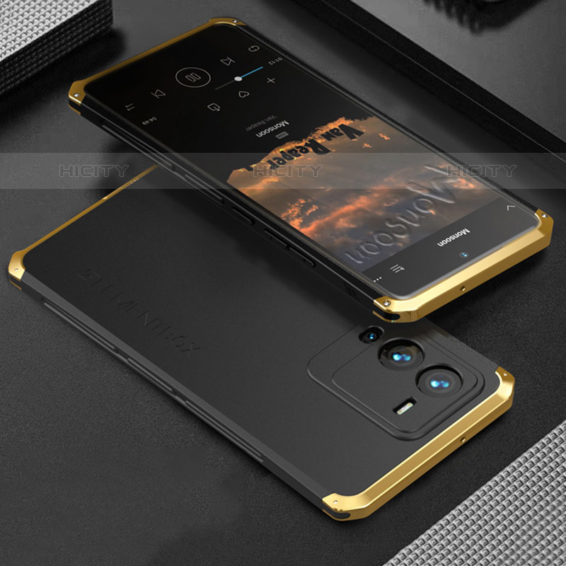 Vivo V25 Pro 5G用360度 フルカバー ケース 高級感 手触り良い アルミメタル 製の金属製 Vivo ゴールド・ブラック