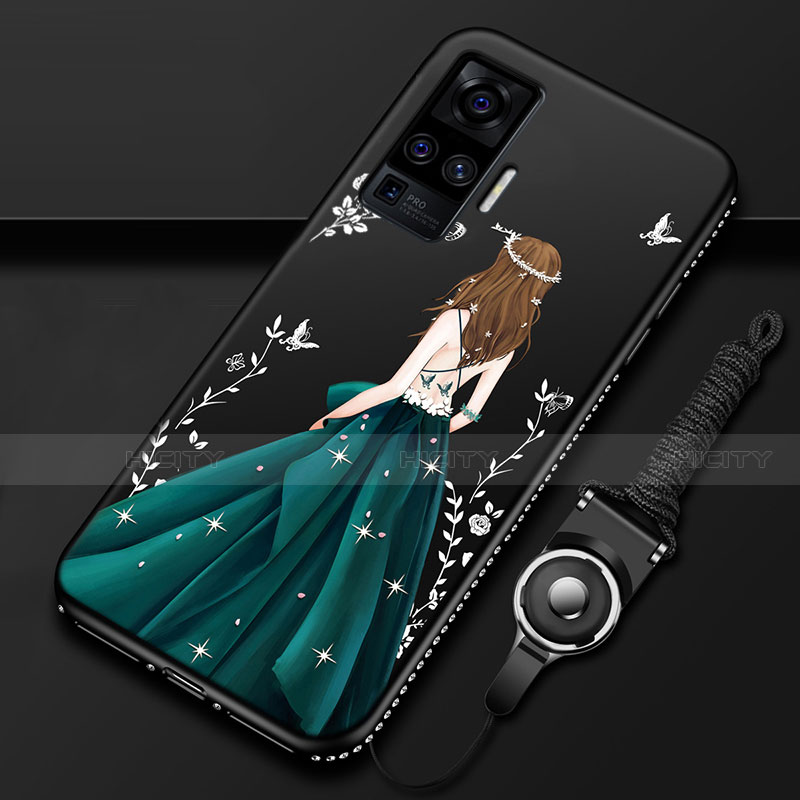 Vivo X51 5G用シリコンケース ソフトタッチラバー バタフライ ドレスガール ドレス少女 カバー Vivo 