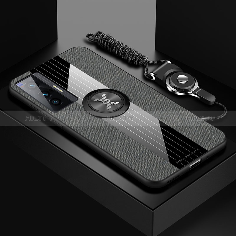 Vivo X70 5G用極薄ソフトケース シリコンケース 耐衝撃 全面保護 アンド指輪 マグネット式 バンパー X03L Vivo グレー