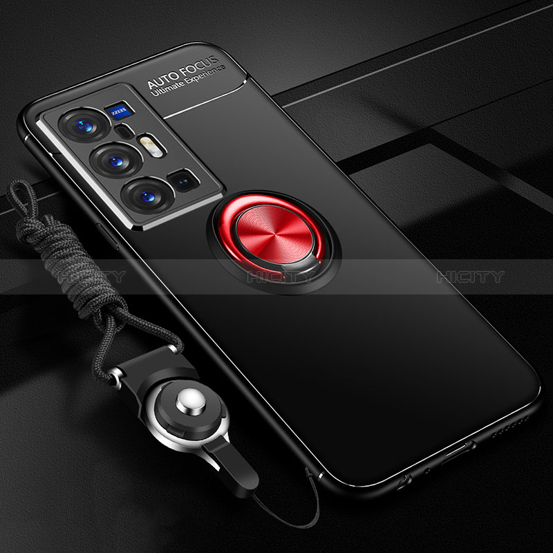 Vivo X70 Pro+ Plus 5G用極薄ソフトケース シリコンケース 耐衝撃 全面保護 アンド指輪 マグネット式 バンパー SD3 Vivo レッド・ブラック